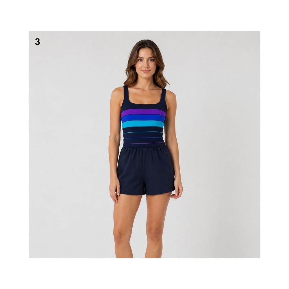 Gabar One Piece Swim‎ Jogger Womens 12 Navy Blue Tummy Control NWT Vintage